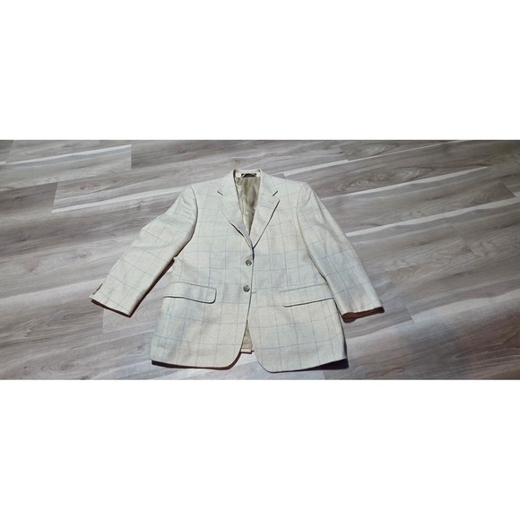 Haspel Other - Haspel Men's Beige Blue Check Blazer Two-Button Double Vent 22" Chest